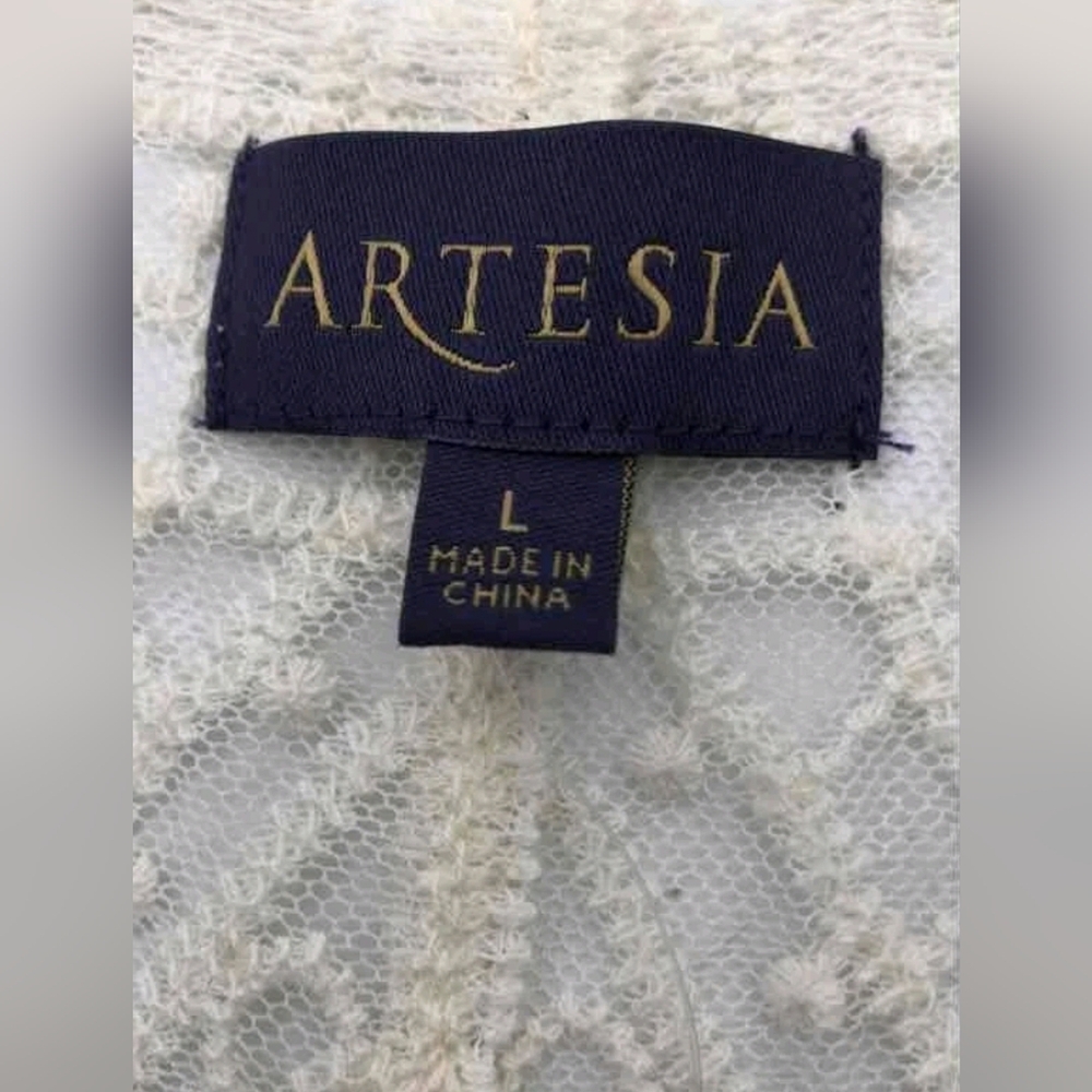 NEW Artesia Long Duster Kimono Embroidered Mesh 3/4 Sleeve Tie Front Cover Large - Picture 4 of 7